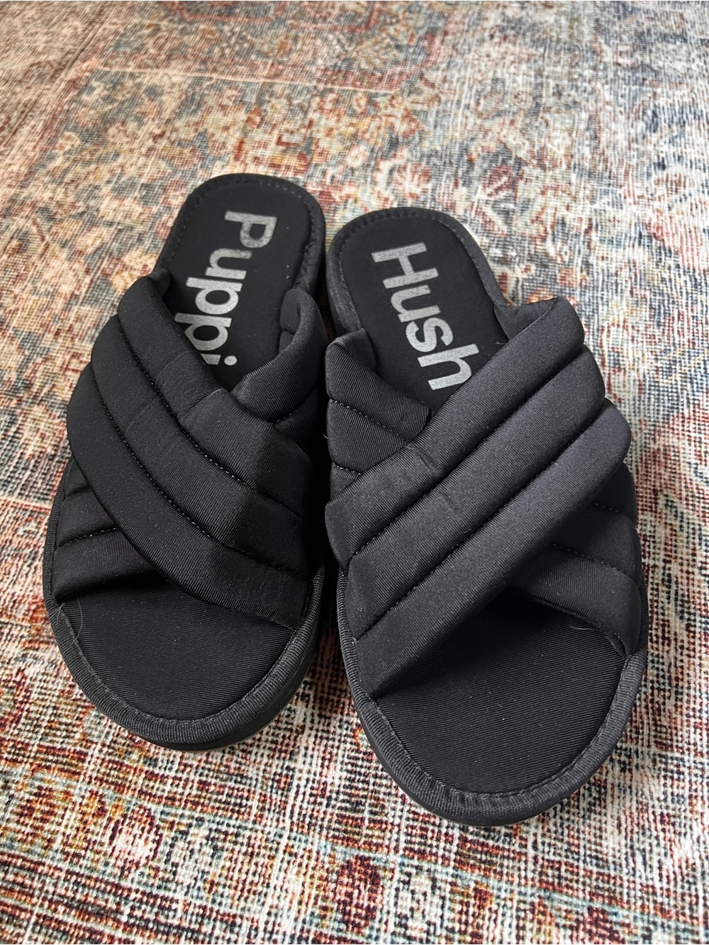 Hush Puppies Black Quilted Slide Sandal